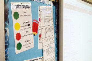 In classrooms around Scranton Public School hang signs dedicated to reminding students of the concepts of Step Up to Writing. (Pioneer Photo by Bryce Martin)